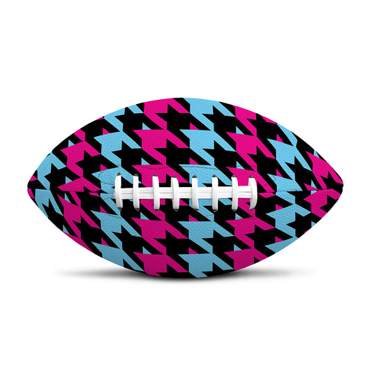 Pink Blue And Black Houndstooth Print Rugby Ball