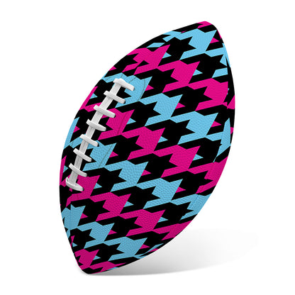 Pink Blue And Black Houndstooth Print Rugby Ball