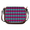 Pink Blue And Black Houndstooth Print Saddle Bag