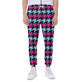 Pink Blue And Black Houndstooth Print Joggers