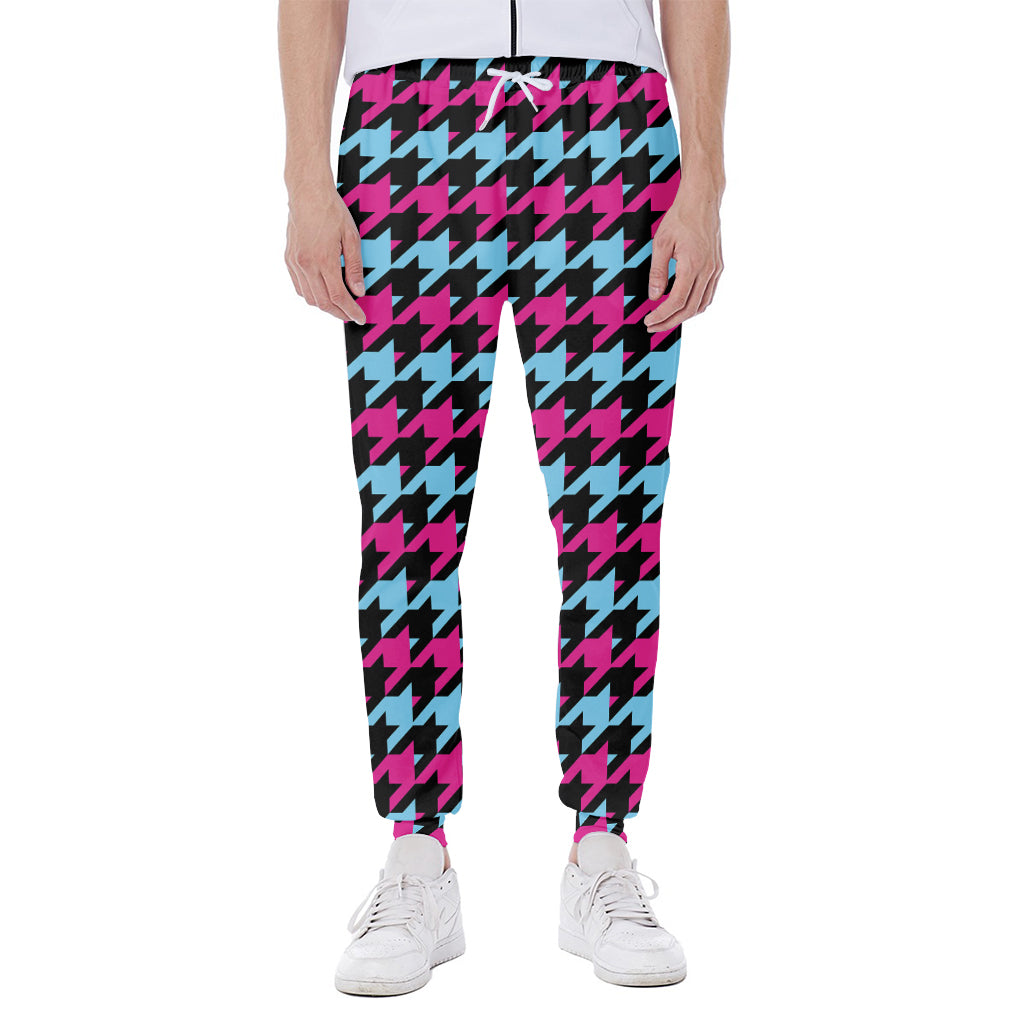 Pink Blue And Black Houndstooth Print Scuba Joggers