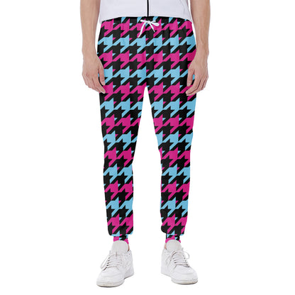 Pink Blue And Black Houndstooth Print Scuba Joggers