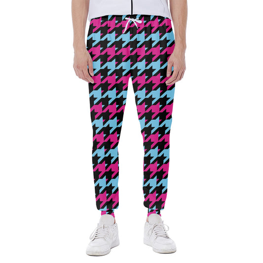 Pink Blue And Black Houndstooth Print Scuba Joggers