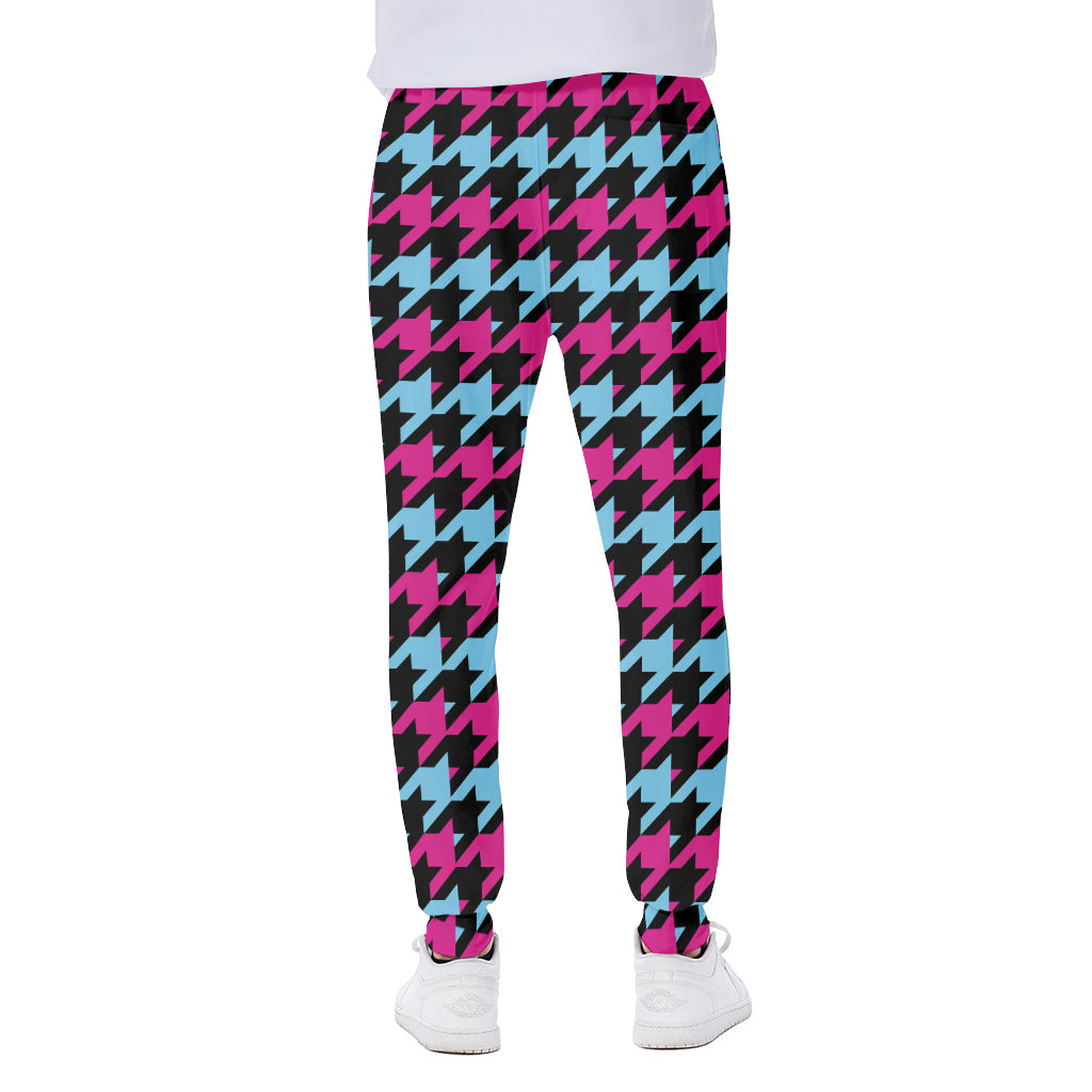 Pink Blue And Black Houndstooth Print Scuba Joggers