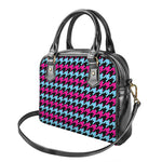 Pink Blue And Black Houndstooth Print Shoulder Handbag