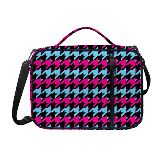 Pink Blue And Black Houndstooth Print Shoulder Strap Bible Bag