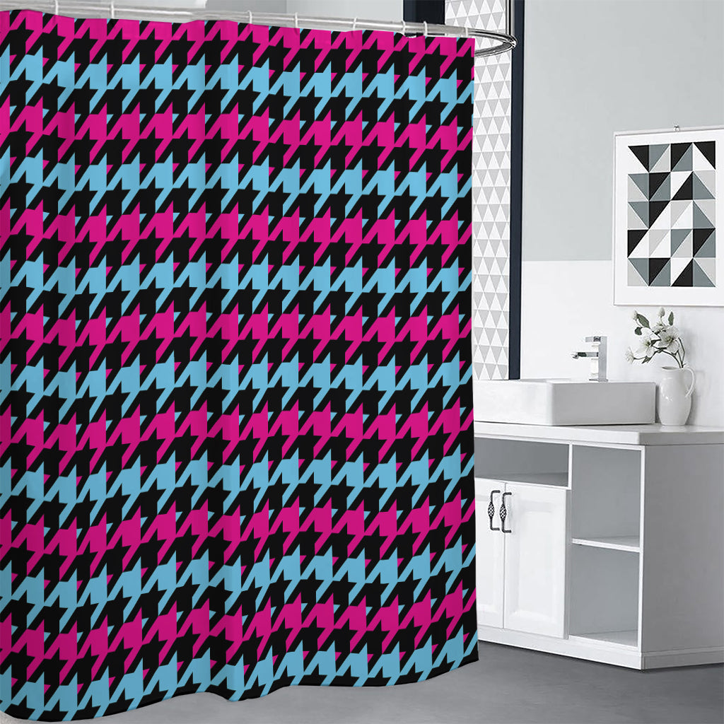 Pink Blue And Black Houndstooth Print Shower Curtain