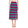 Pink Blue And Black Houndstooth Print Side Slit Midi Skirt