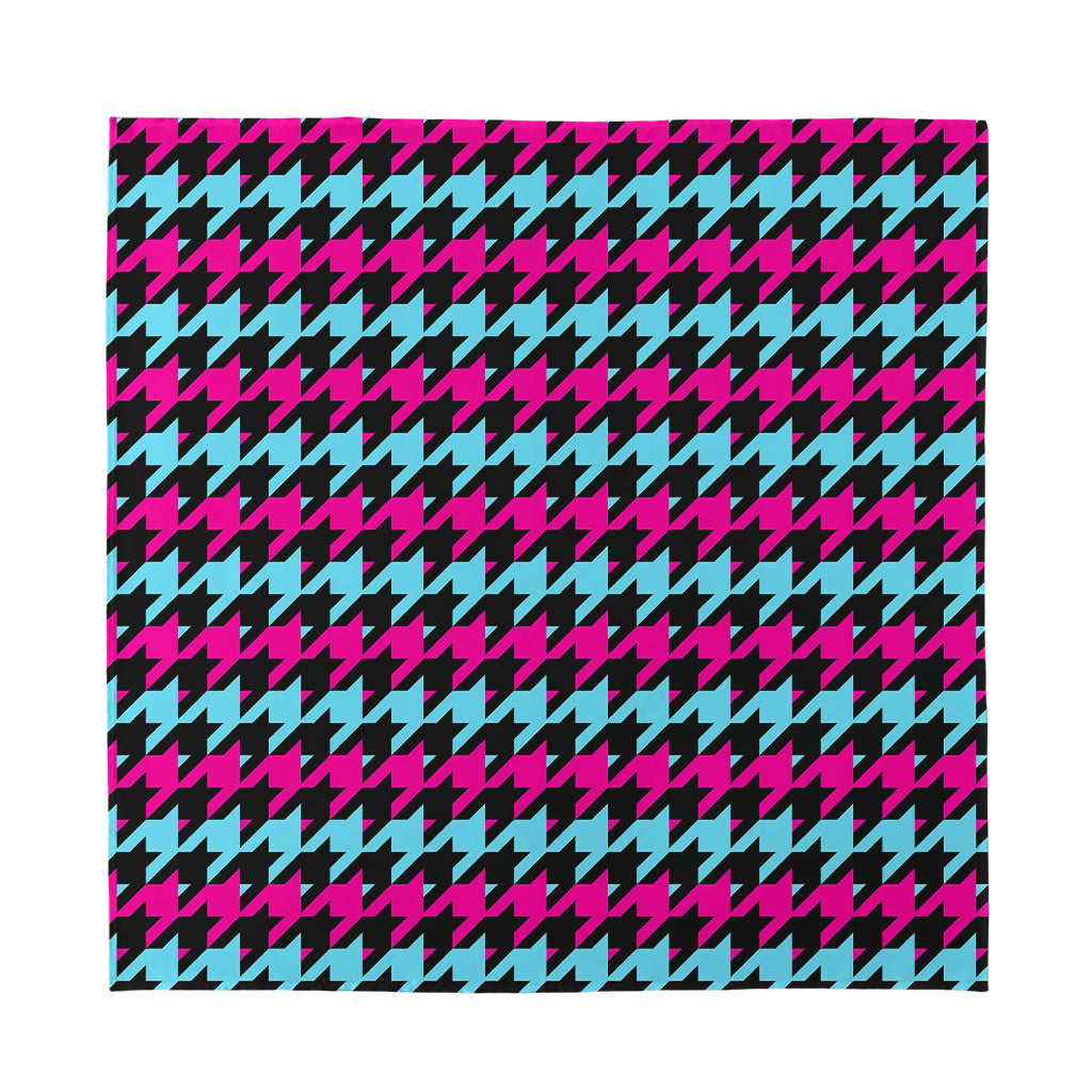 Pink Blue And Black Houndstooth Print Silk Bandana