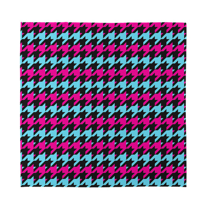 Pink Blue And Black Houndstooth Print Silk Bandana