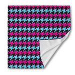 Pink Blue And Black Houndstooth Print Silk Bandana
