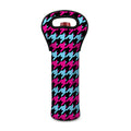 Pink Blue And Black Houndstooth Print Single Neoprene Wine Tote