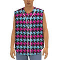 Pink Blue And Black Houndstooth Print Sleeveless Baseball Jersey