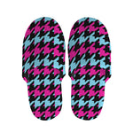 Pink Blue And Black Houndstooth Print Slippers