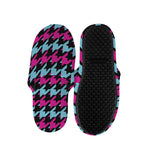 Pink Blue And Black Houndstooth Print Slippers