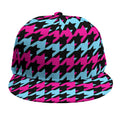 Pink Blue And Black Houndstooth Print Snapback Cap