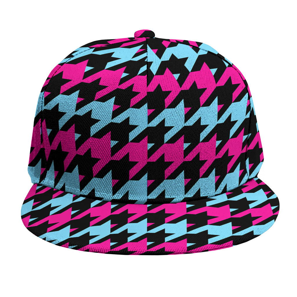 Pink Blue And Black Houndstooth Print Snapback Cap