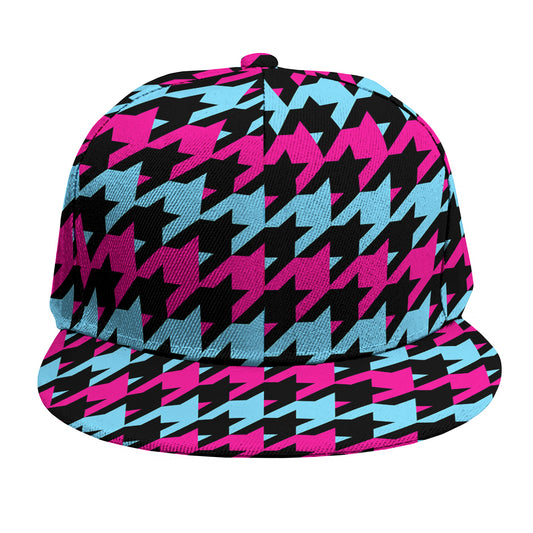 Pink Blue And Black Houndstooth Print Snapback Cap