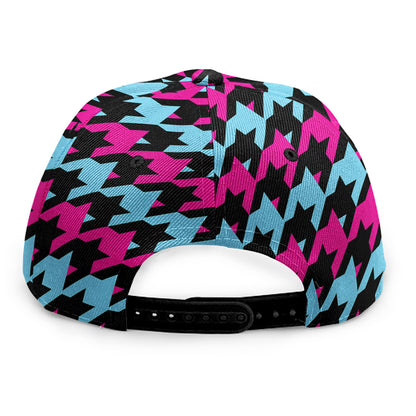 Pink Blue And Black Houndstooth Print Snapback Cap