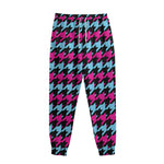 Pink Blue And Black Houndstooth Print Sweatpants
