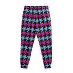 Pink Blue And Black Houndstooth Print Sweatpants