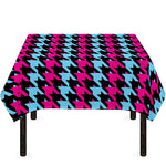 Pink Blue And Black Houndstooth Print Tablecloth