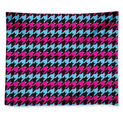 Pink Blue And Black Houndstooth Print Tapestry