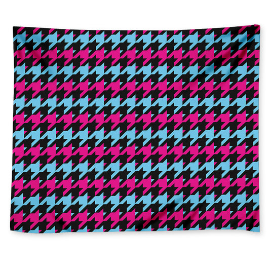 Pink Blue And Black Houndstooth Print Tapestry