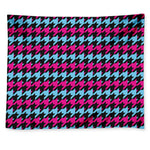 Pink Blue And Black Houndstooth Print Tapestry