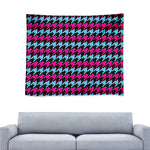 Pink Blue And Black Houndstooth Print Tapestry