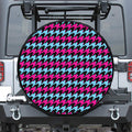 Pink Blue And Black Houndstooth Print Tire Cover