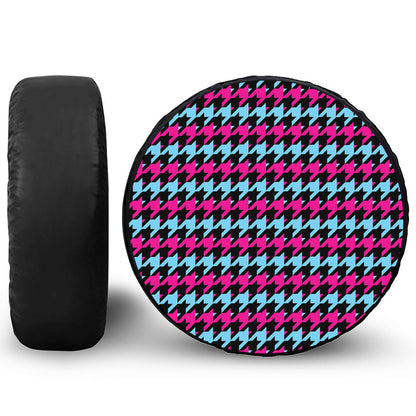 Pink Blue And Black Houndstooth Print Tire Cover