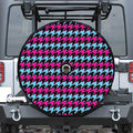 Pink Blue And Black Houndstooth Print Tire Cover With Camera Hole