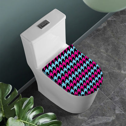 Pink Blue And Black Houndstooth Print Toilet Lid Cover