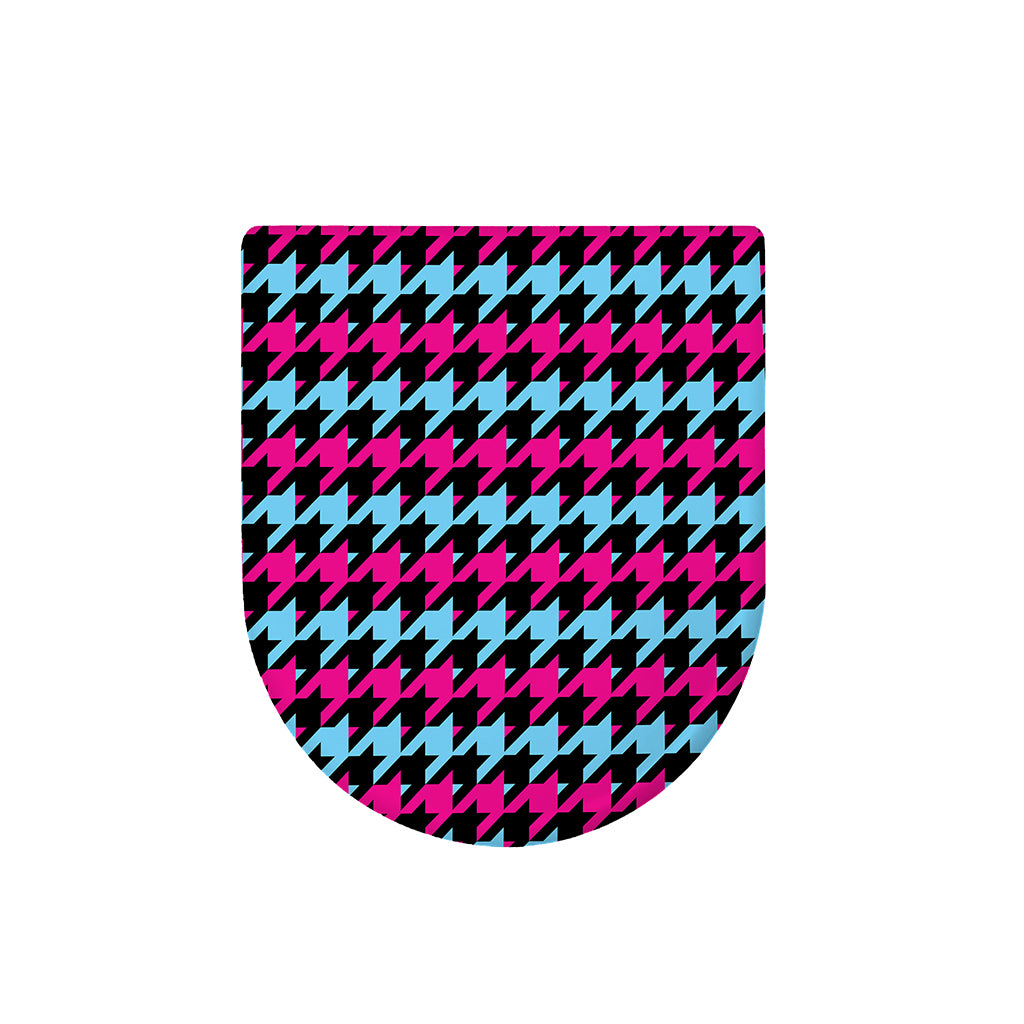 Pink Blue And Black Houndstooth Print Toilet Lid Cover