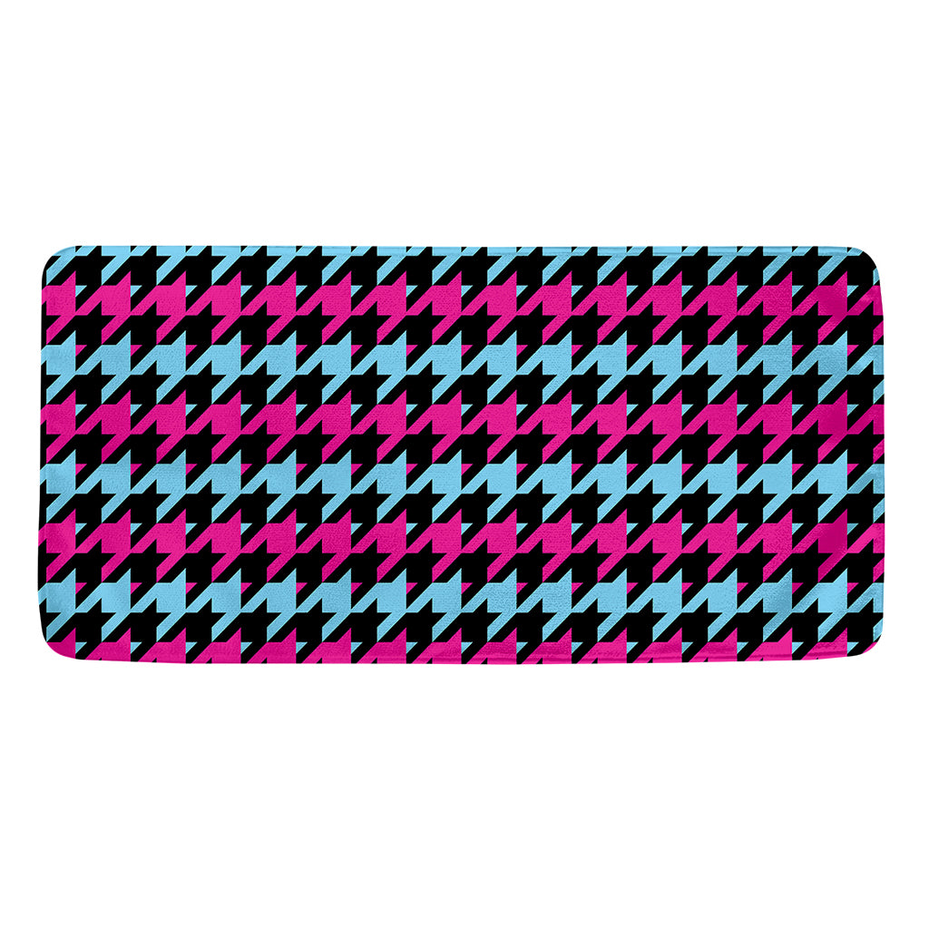 Pink Blue And Black Houndstooth Print Towel