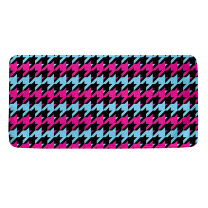 Pink Blue And Black Houndstooth Print Towel