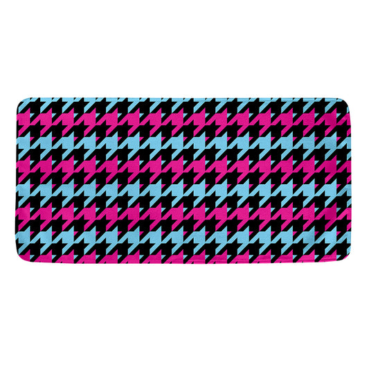 Pink Blue And Black Houndstooth Print Towel