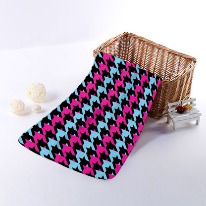 Pink Blue And Black Houndstooth Print Towel