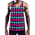 Pink Blue And Black Houndstooth Print Men's Workout Tank Top
