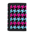 Pink Blue And Black Houndstooth Print Trifold Wallet