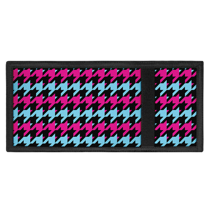 Pink Blue And Black Houndstooth Print Trifold Wallet