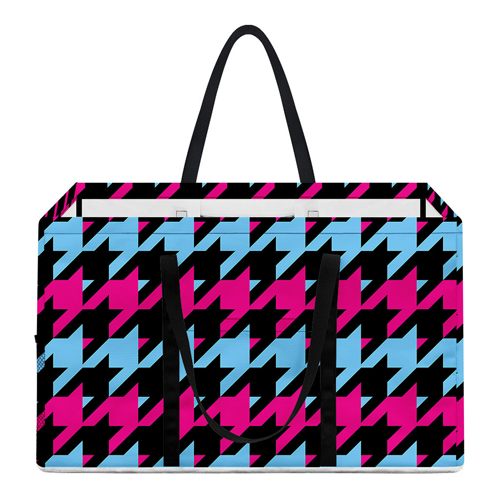 Pink Blue And Black Houndstooth Print Utility Tote Bag