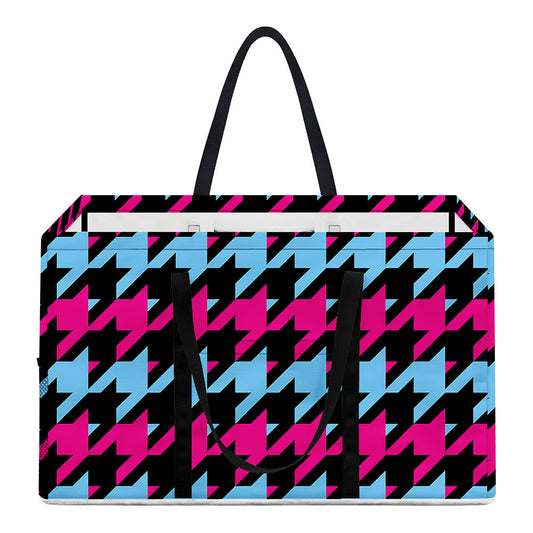 Pink Blue And Black Houndstooth Print Utility Tote Bag