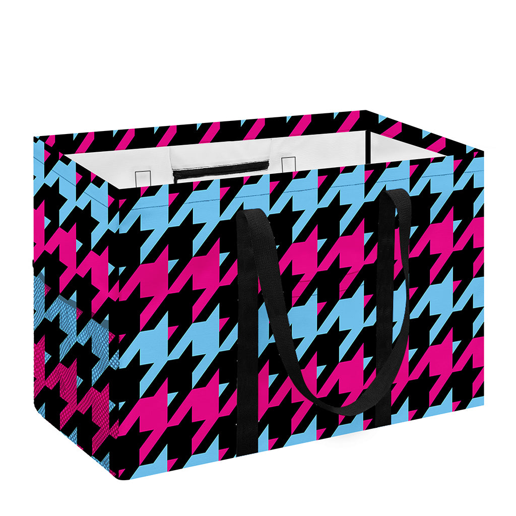 Pink Blue And Black Houndstooth Print Utility Tote Bag