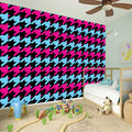 Pink Blue And Black Houndstooth Print Wall Sticker