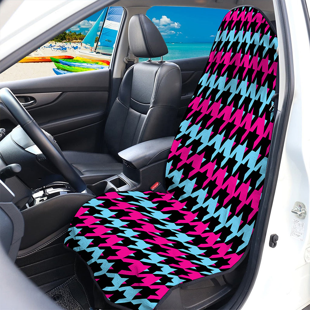 Pink Blue And Black Houndstooth Print Waterproof Car Seat Cover