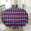 Pink Blue And Black Houndstooth Print Waterproof Round Tablecloth