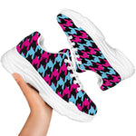 Pink Blue And Black Houndstooth Print White Chunky Shoes