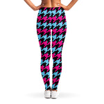 Pink Blue And Black Houndstooth Print Women's Leggings